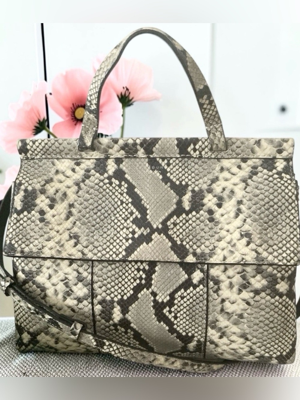 TORY BURCH BLOCK-T SNAKE PRINT LEATHER CONVERTIBLE SATCHEL